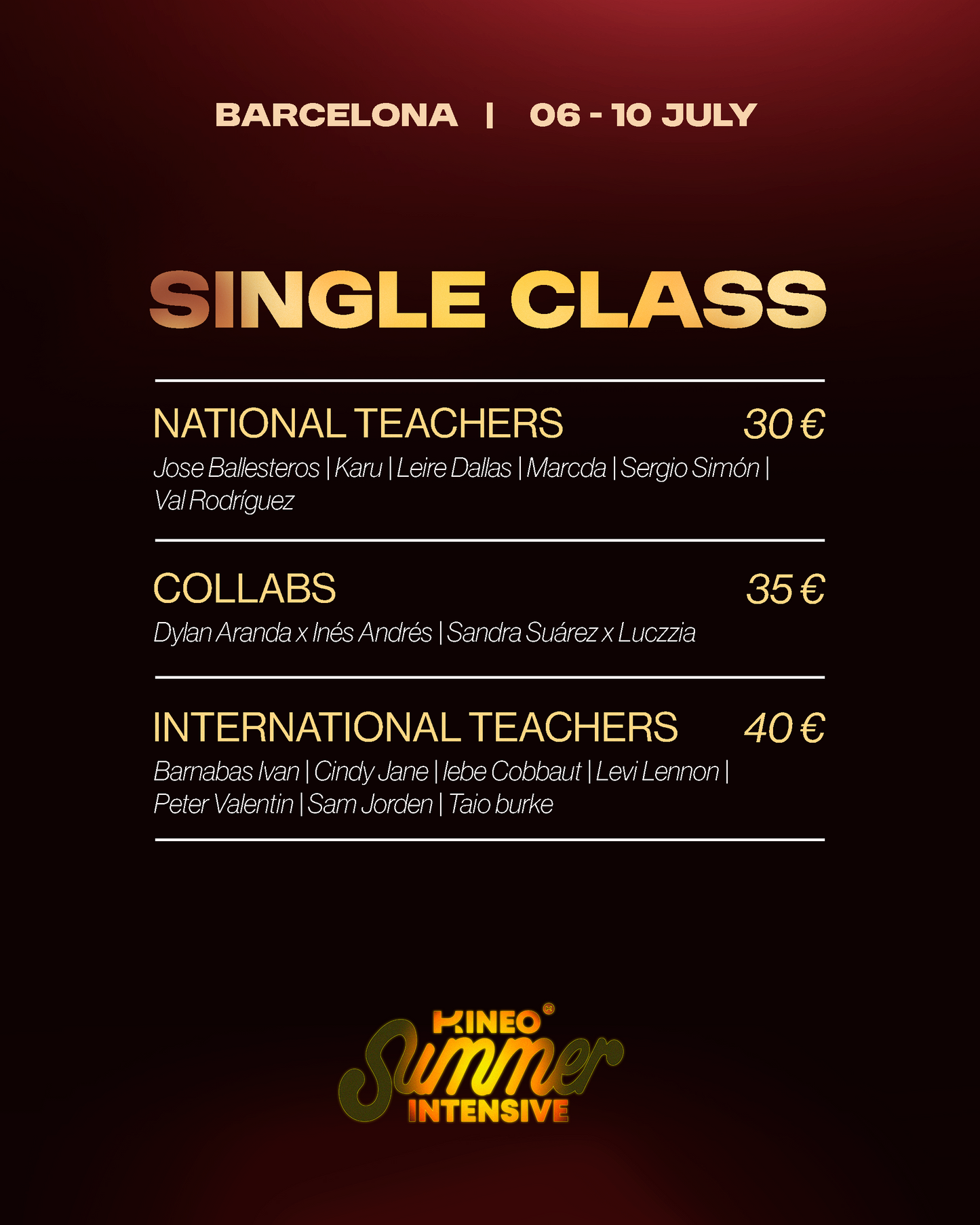 CLASES SUELTAS KINEO SUMMER INTENSIVE 6-10 JULIO